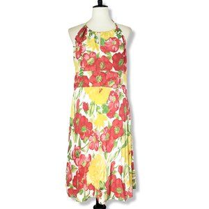 LOFT Floral Halter Sundress in Red, Yellow, Green on White
